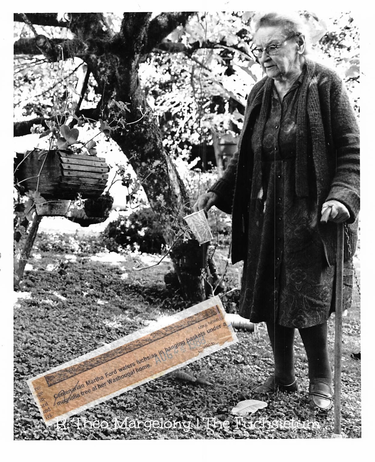 MARTHA FORD AGED 100 WATERING FUCHSIAS 2-(W)